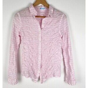 j mclaughlin Pink Gauze Button Up Shirt Small Gingham Plaid
